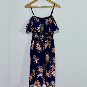 Noctflos Summer Floral Cold Shoulder Midi Dress Size M